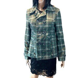 (5 for $25) Black Lipstick Wool Blend Gray Plaid Peacoat size Medium/Large